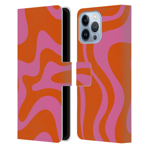 Kierkegaard Design Studio Retro Abstract Patterns Hot Pink Orange Swirl Leather Book Wallet Case Cover For Apple iPhone 13 Pro Max