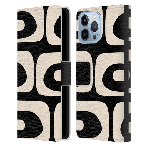 Kierkegaard Design Studio Retro Abstract Patterns Modern Piquet Black Cream Leather Book Wallet Case Cover For Apple iPhone 13 Pro Max