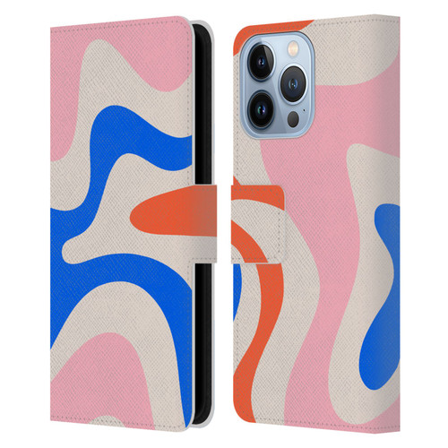 Kierkegaard Design Studio Retro Abstract Patterns Pink Blue Orange Swirl Leather Book Wallet Case Cover For Apple iPhone 13 Pro