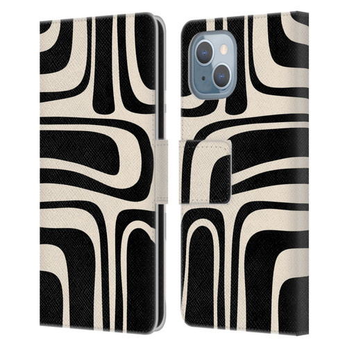 Kierkegaard Design Studio Retro Abstract Patterns Palm Springs Black Cream Leather Book Wallet Case Cover For Apple iPhone 14