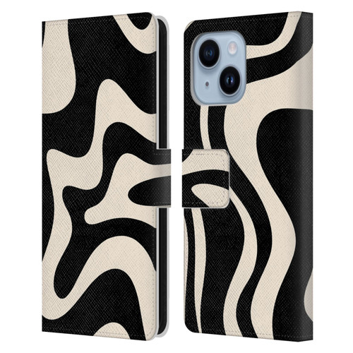 Kierkegaard Design Studio Retro Abstract Patterns Black Almond Cream Swirl Leather Book Wallet Case Cover For Apple iPhone 14 Plus