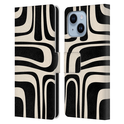 Kierkegaard Design Studio Retro Abstract Patterns Palm Springs Black Cream Leather Book Wallet Case Cover For Apple iPhone 14 Plus