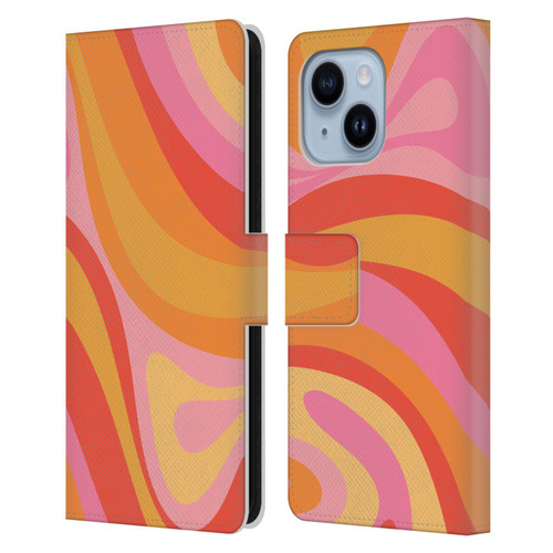 Kierkegaard Design Studio Retro Abstract Patterns Pink Orange Yellow Swirl Leather Book Wallet Case Cover For Apple iPhone 14 Plus