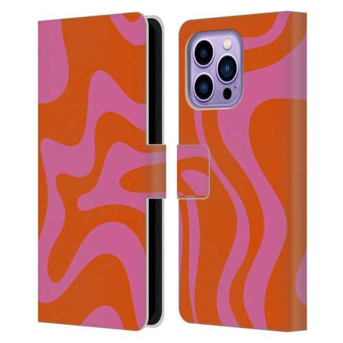 Kierkegaard Design Studio Retro Abstract Patterns Hot Pink Orange Swirl Leather Book Wallet Case Cover For Apple iPhone 14 Pro Max