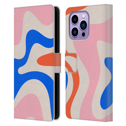 Kierkegaard Design Studio Retro Abstract Patterns Pink Blue Orange Swirl Leather Book Wallet Case Cover For Apple iPhone 14 Pro Max