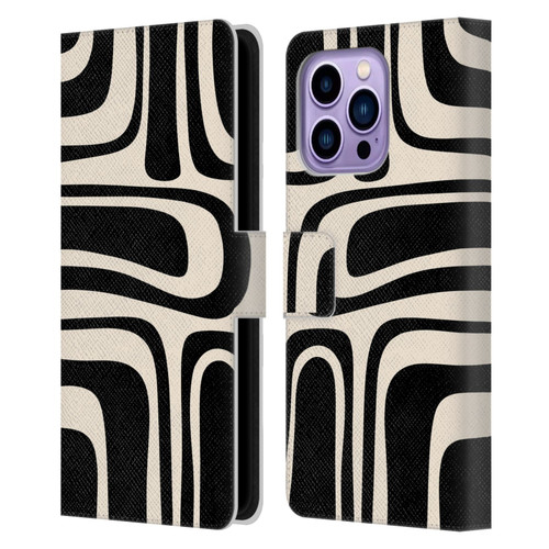 Kierkegaard Design Studio Retro Abstract Patterns Palm Springs Black Cream Leather Book Wallet Case Cover For Apple iPhone 14 Pro Max