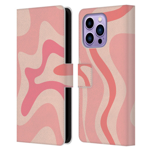 Kierkegaard Design Studio Retro Abstract Patterns Soft Pink Liquid Swirl Leather Book Wallet Case Cover For Apple iPhone 14 Pro Max
