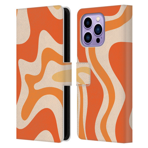 Kierkegaard Design Studio Retro Abstract Patterns Tangerine Orange Tone Leather Book Wallet Case Cover For Apple iPhone 14 Pro Max
