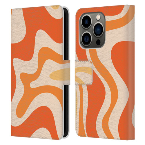 Kierkegaard Design Studio Retro Abstract Patterns Tangerine Orange Tone Leather Book Wallet Case Cover For Apple iPhone 14 Pro