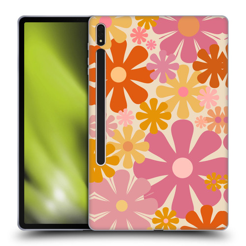 Kierkegaard Design Studio Retro Abstract Patterns Pink Orange Thulian Flowers Soft Gel Case for Samsung Galaxy Tab S8 Plus