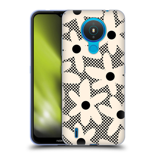 Kierkegaard Design Studio Retro Abstract Patterns Daisy Black Cream Dots Check Soft Gel Case for Nokia 1.4