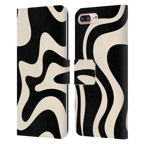 Kierkegaard Design Studio Retro Abstract Patterns Black Almond Cream Swirl Leather Book Wallet Case Cover For Apple iPhone 7 Plus / iPhone 8 Plus