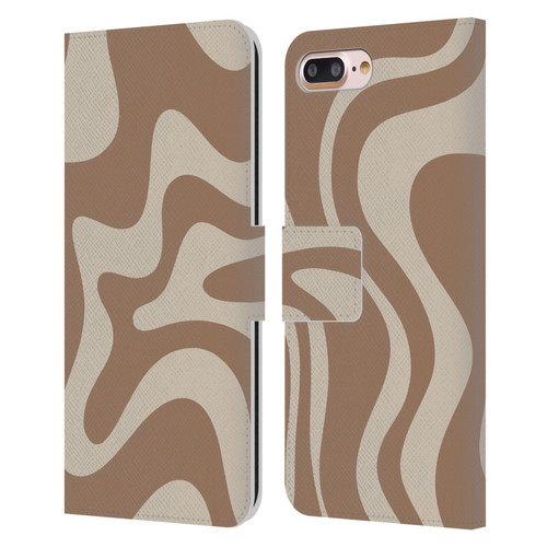 Kierkegaard Design Studio Retro Abstract Patterns Milk Brown Beige Swirl Leather Book Wallet Case Cover For Apple iPhone 7 Plus / iPhone 8 Plus