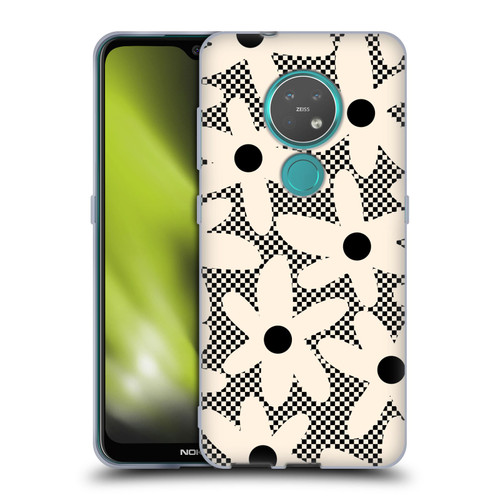 Kierkegaard Design Studio Retro Abstract Patterns Daisy Black Cream Dots Check Soft Gel Case for Nokia 6.2 / 7.2