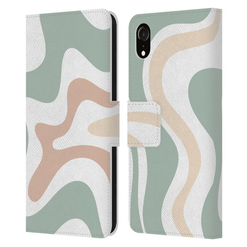 Kierkegaard Design Studio Retro Abstract Patterns Celadon Sage Swirl Leather Book Wallet Case Cover For Apple iPhone XR