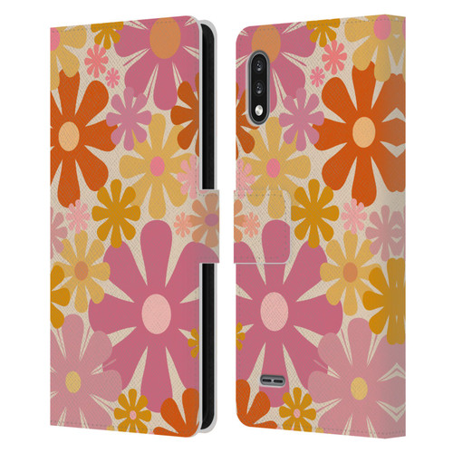 Kierkegaard Design Studio Retro Abstract Patterns Pink Orange Thulian Flowers Leather Book Wallet Case Cover For LG K22