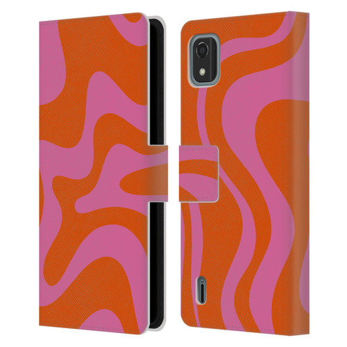 Kierkegaard Design Studio Retro Abstract Patterns Hot Pink Orange Swirl Leather Book Wallet Case Cover For Nokia C2 2nd Edition