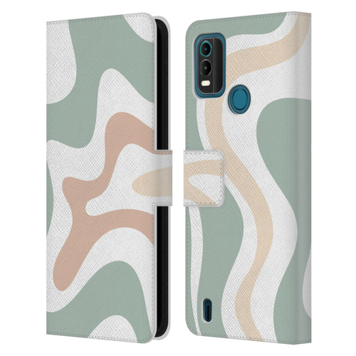 Kierkegaard Design Studio Retro Abstract Patterns Celadon Sage Swirl Leather Book Wallet Case Cover For Nokia G11 Plus
