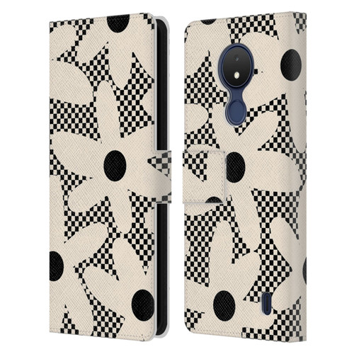 Kierkegaard Design Studio Retro Abstract Patterns Daisy Black Cream Dots Check Leather Book Wallet Case Cover For Nokia C21