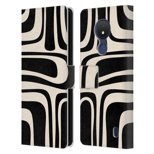 Kierkegaard Design Studio Retro Abstract Patterns Palm Springs Black Cream Leather Book Wallet Case Cover For Nokia C21