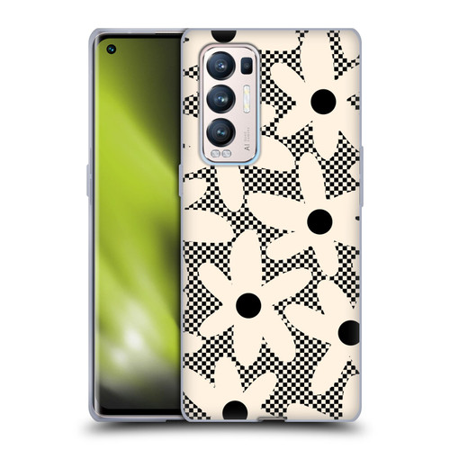 Kierkegaard Design Studio Retro Abstract Patterns Daisy Black Cream Dots Check Soft Gel Case for OPPO Find X3 Neo / Reno5 Pro+ 5G