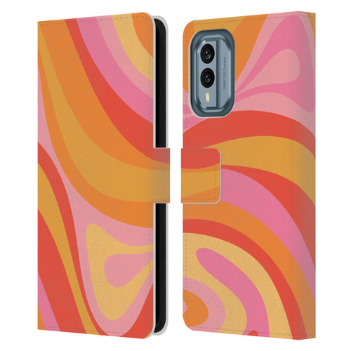 Kierkegaard Design Studio Retro Abstract Patterns Pink Orange Yellow Swirl Leather Book Wallet Case Cover For Nokia X30