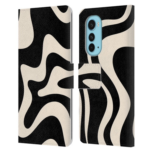 Kierkegaard Design Studio Retro Abstract Patterns Black Almond Cream Swirl Leather Book Wallet Case Cover For Motorola Edge (2022)