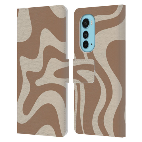 Kierkegaard Design Studio Retro Abstract Patterns Milk Brown Beige Swirl Leather Book Wallet Case Cover For Motorola Edge (2022)