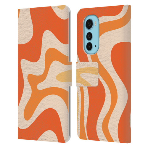 Kierkegaard Design Studio Retro Abstract Patterns Tangerine Orange Tone Leather Book Wallet Case Cover For Motorola Edge (2022)