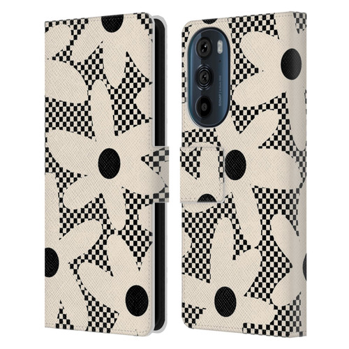 Kierkegaard Design Studio Retro Abstract Patterns Daisy Black Cream Dots Check Leather Book Wallet Case Cover For Motorola Edge 30