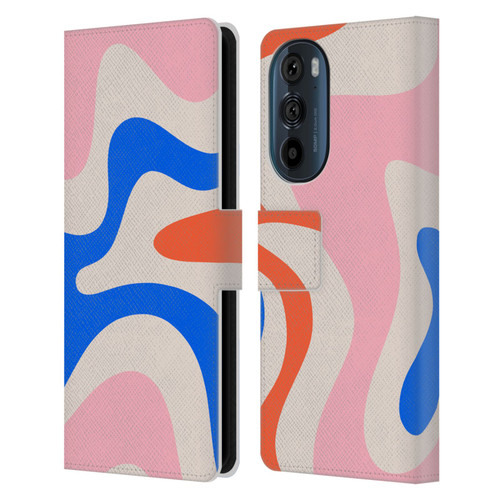 Kierkegaard Design Studio Retro Abstract Patterns Pink Blue Orange Swirl Leather Book Wallet Case Cover For Motorola Edge 30