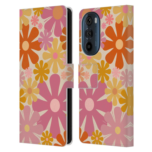 Kierkegaard Design Studio Retro Abstract Patterns Pink Orange Thulian Flowers Leather Book Wallet Case Cover For Motorola Edge 30