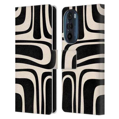 Kierkegaard Design Studio Retro Abstract Patterns Palm Springs Black Cream Leather Book Wallet Case Cover For Motorola Edge 30