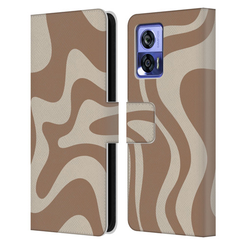 Kierkegaard Design Studio Retro Abstract Patterns Milk Brown Beige Swirl Leather Book Wallet Case Cover For Motorola Edge 30 Neo 5G