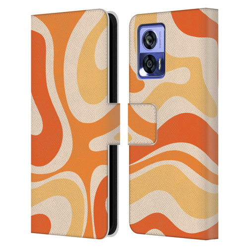 Kierkegaard Design Studio Retro Abstract Patterns Modern Orange Tangerine Swirl Leather Book Wallet Case Cover For Motorola Edge 30 Neo 5G