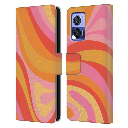 Kierkegaard Design Studio Retro Abstract Patterns Pink Orange Yellow Swirl Leather Book Wallet Case Cover For Motorola Edge 30 Neo 5G