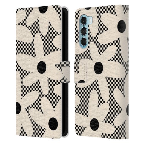 Kierkegaard Design Studio Retro Abstract Patterns Daisy Black Cream Dots Check Leather Book Wallet Case Cover For Motorola Edge S30 / Moto G200 5G