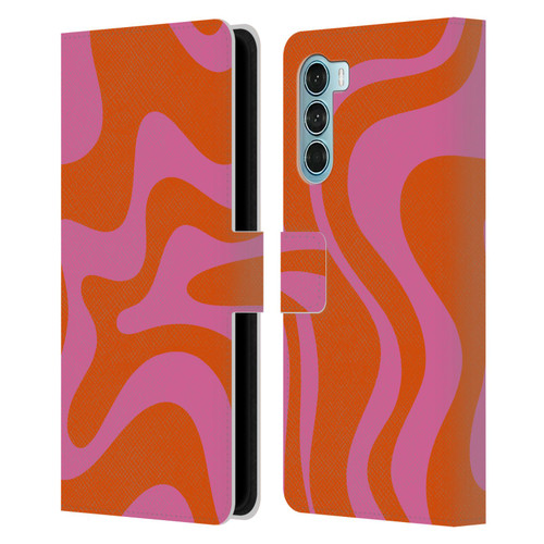 Kierkegaard Design Studio Retro Abstract Patterns Hot Pink Orange Swirl Leather Book Wallet Case Cover For Motorola Edge S30 / Moto G200 5G