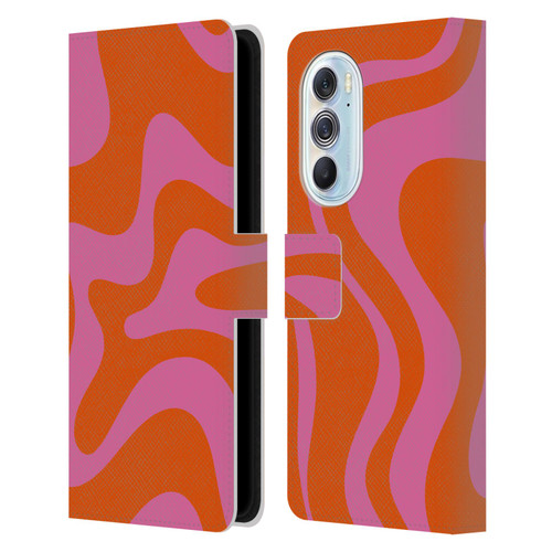 Kierkegaard Design Studio Retro Abstract Patterns Hot Pink Orange Swirl Leather Book Wallet Case Cover For Motorola Edge X30