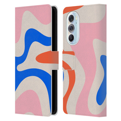 Kierkegaard Design Studio Retro Abstract Patterns Pink Blue Orange Swirl Leather Book Wallet Case Cover For Motorola Edge X30