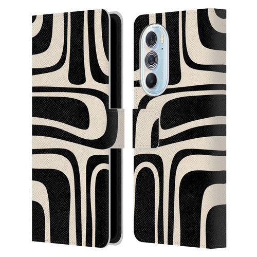Kierkegaard Design Studio Retro Abstract Patterns Palm Springs Black Cream Leather Book Wallet Case Cover For Motorola Edge X30