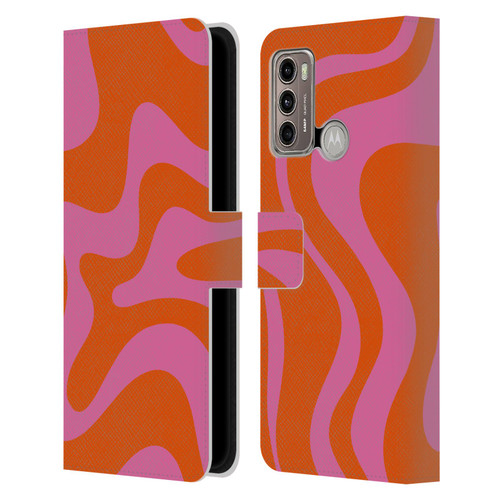 Kierkegaard Design Studio Retro Abstract Patterns Hot Pink Orange Swirl Leather Book Wallet Case Cover For Motorola Moto G60 / Moto G40 Fusion