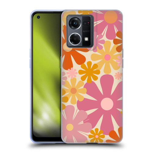 Kierkegaard Design Studio Retro Abstract Patterns Pink Orange Thulian Flowers Soft Gel Case for OPPO Reno8 4G