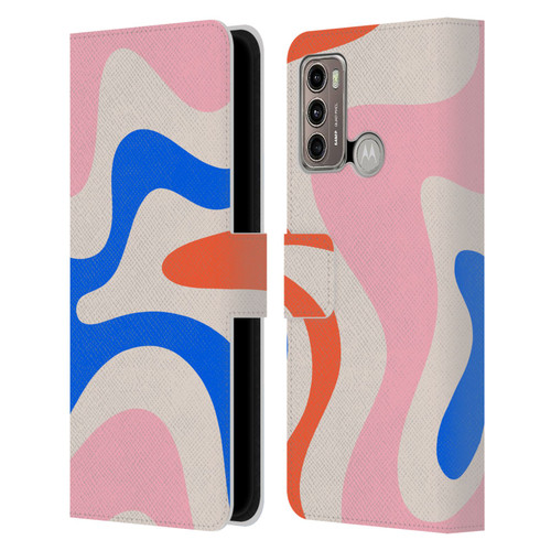 Kierkegaard Design Studio Retro Abstract Patterns Pink Blue Orange Swirl Leather Book Wallet Case Cover For Motorola Moto G60 / Moto G40 Fusion