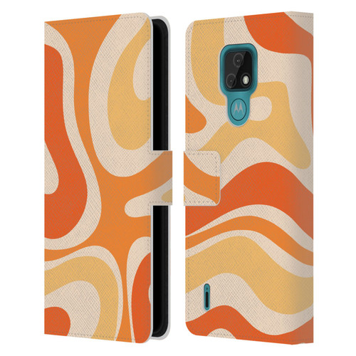 Kierkegaard Design Studio Retro Abstract Patterns Modern Orange Tangerine Swirl Leather Book Wallet Case Cover For Motorola Moto E7