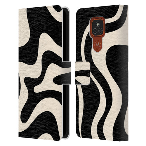 Kierkegaard Design Studio Retro Abstract Patterns Black Almond Cream Swirl Leather Book Wallet Case Cover For Motorola Moto E7 Plus