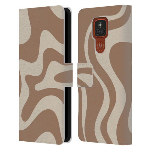 Kierkegaard Design Studio Retro Abstract Patterns Milk Brown Beige Swirl Leather Book Wallet Case Cover For Motorola Moto E7 Plus