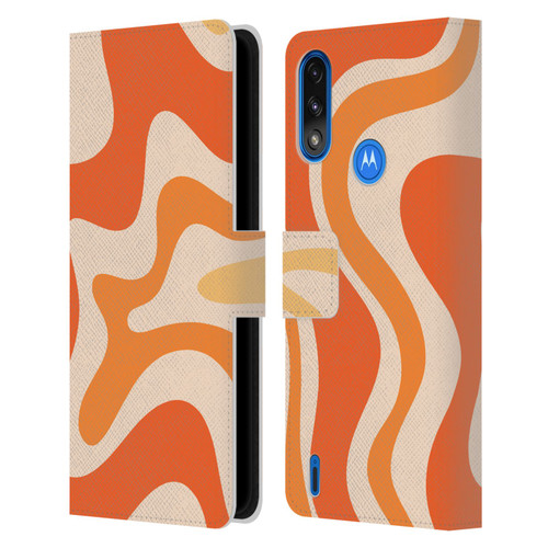 Kierkegaard Design Studio Retro Abstract Patterns Tangerine Orange Tone Leather Book Wallet Case Cover For Motorola Moto E7 Power / Moto E7i Power