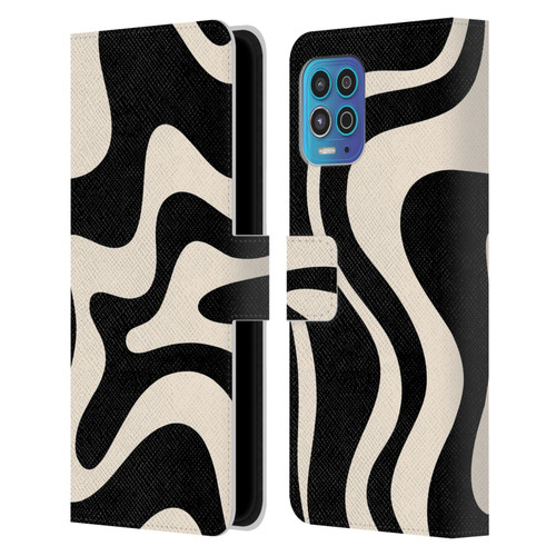 Kierkegaard Design Studio Retro Abstract Patterns Black Almond Cream Swirl Leather Book Wallet Case Cover For Motorola Moto G100