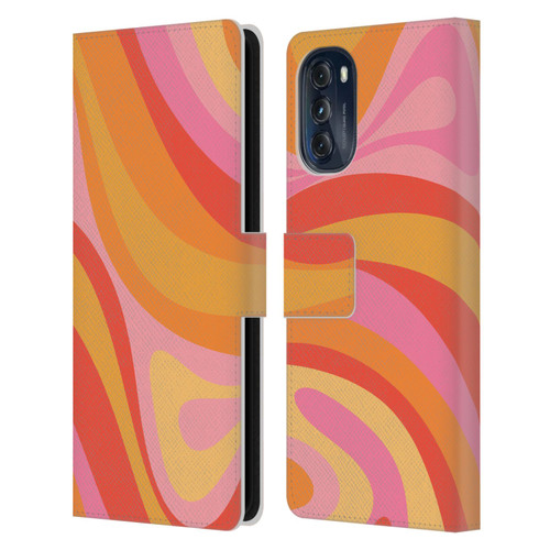 Kierkegaard Design Studio Retro Abstract Patterns Pink Orange Yellow Swirl Leather Book Wallet Case Cover For Motorola Moto G (2022)